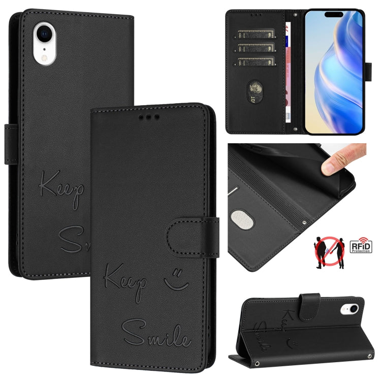 Coque de téléphone en cuir RFID embossée Smile, pour iPhone 11 Pro Max, iPhone 11, iPhone 11 Pro, iPod Touch 7 / 6 / 5, iPhone X / XS, iPhone XR, iPhone XS Max, iPhone 8 Plus / 7 Plus