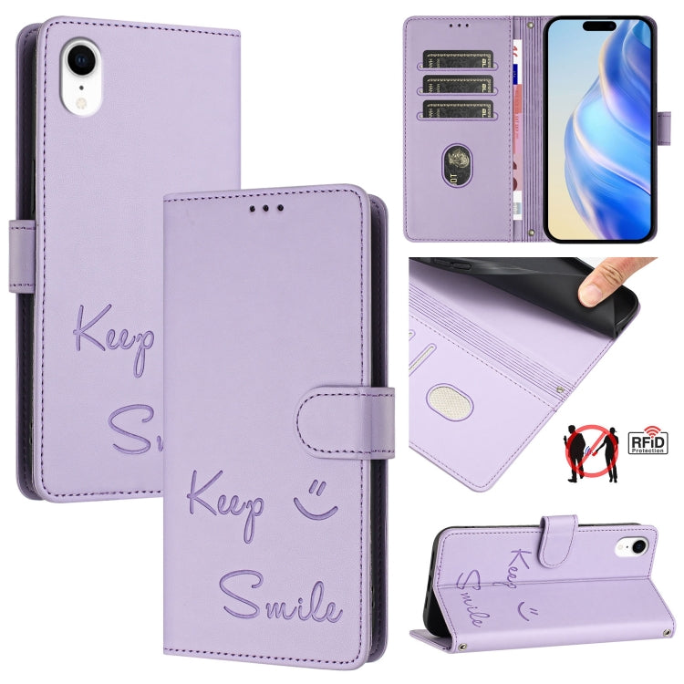 Coque de téléphone en cuir RFID embossée Smile, pour iPhone 11 Pro Max, iPhone 11, iPhone 11 Pro, iPod Touch 7 / 6 / 5, iPhone X / XS, iPhone XR, iPhone XS Max, iPhone 8 Plus / 7 Plus