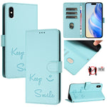 Coque de téléphone en cuir RFID embossée Smile, pour iPhone 11 Pro Max, iPhone 11, iPhone 11 Pro, iPod Touch 7 / 6 / 5, iPhone X / XS, iPhone XR, iPhone XS Max, iPhone 8 Plus / 7 Plus