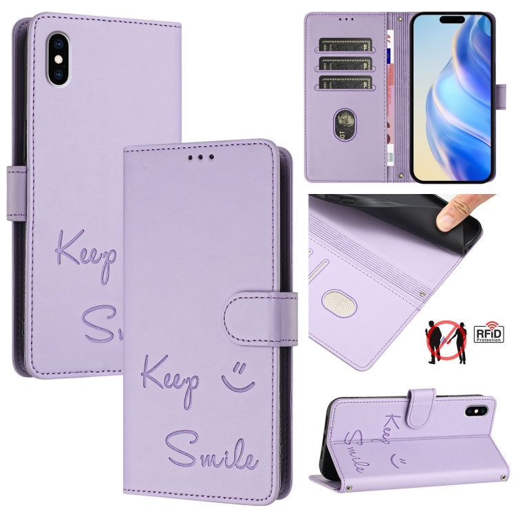Coque de téléphone en cuir RFID embossée Smile, pour iPhone 11 Pro Max, iPhone 11, iPhone 11 Pro, iPod Touch 7 / 6 / 5, iPhone X / XS, iPhone XR, iPhone XS Max, iPhone 8 Plus / 7 Plus