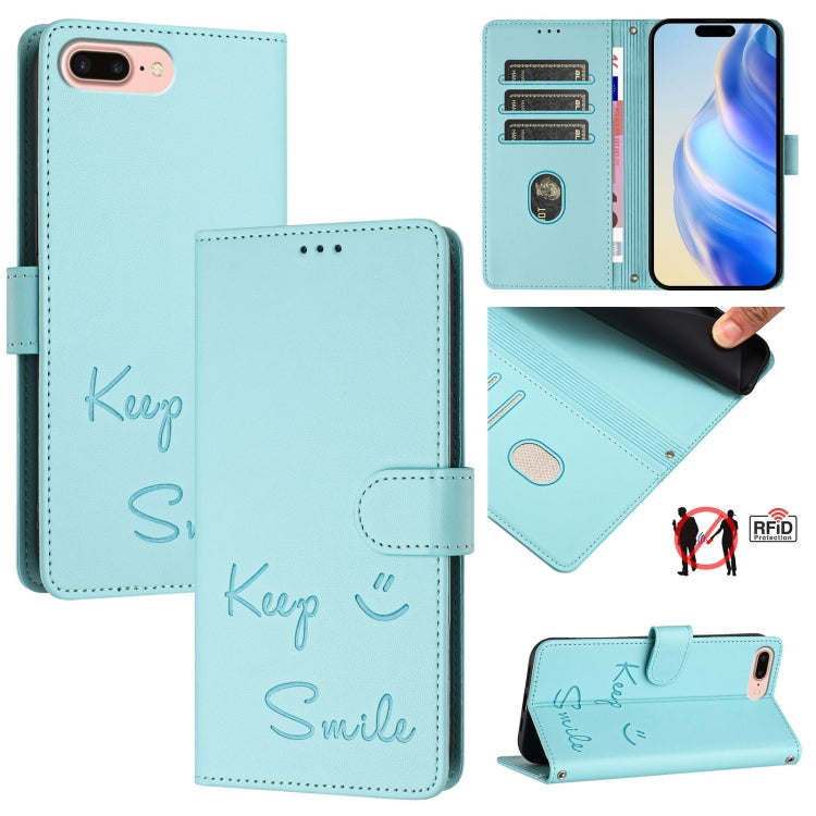 Coque de téléphone en cuir RFID embossée Smile, pour iPhone 11 Pro Max, iPhone 11, iPhone 11 Pro, iPod Touch 7 / 6 / 5, iPhone X / XS, iPhone XR, iPhone XS Max, iPhone 8 Plus / 7 Plus