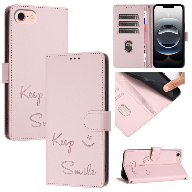 Étui de téléphone en cuir avec gaufrage motif sourire et blocage RFID, pour iPhone 17 Pro Max, pour iPhone 17 Pro, pour iPhone 17, pour iPhone Air, pour iPhone SE 2024, pour iPhone 16 Pro Max, pour iPhone 16 Pro, pour iPhone 16 Plus