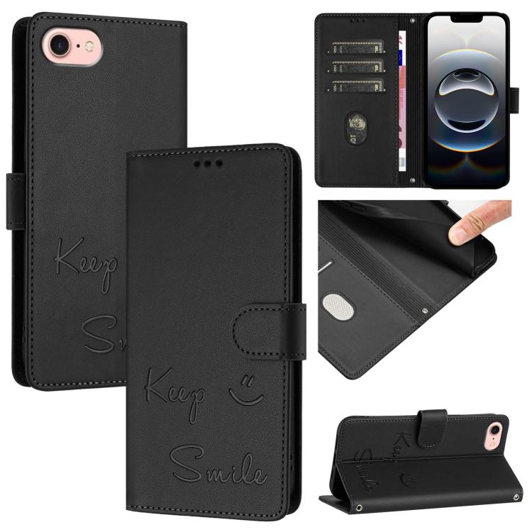 Étui de téléphone en cuir avec gaufrage motif sourire et blocage RFID, pour iPhone 17 Pro Max, pour iPhone 17 Pro, pour iPhone 17, pour iPhone Air, pour iPhone SE 2024, pour iPhone 16 Pro Max, pour iPhone 16 Pro, pour iPhone 16 Plus