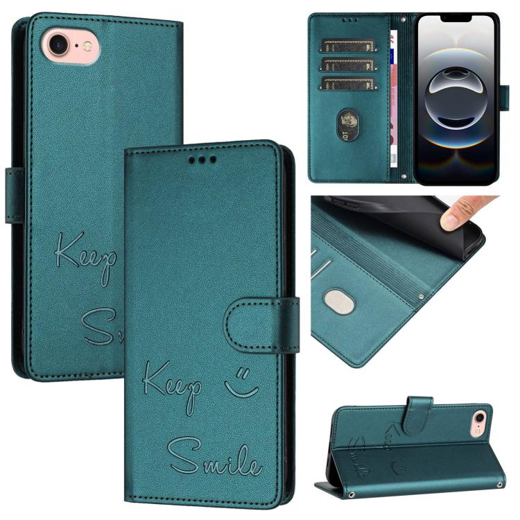 Étui de téléphone en cuir avec gaufrage motif sourire et blocage RFID, pour iPhone 17 Pro Max, pour iPhone 17 Pro, pour iPhone 17, pour iPhone Air, pour iPhone SE 2024, pour iPhone 16 Pro Max, pour iPhone 16 Pro, pour iPhone 16 Plus