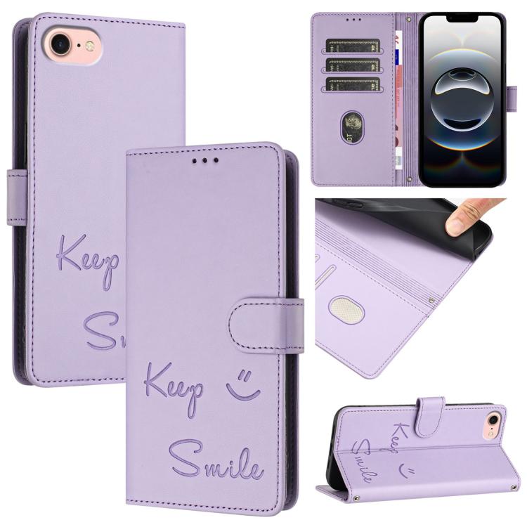 Étui de téléphone en cuir avec gaufrage motif sourire et blocage RFID, pour iPhone 17 Pro Max, pour iPhone 17 Pro, pour iPhone 17, pour iPhone Air, pour iPhone SE 2024, pour iPhone 16 Pro Max, pour iPhone 16 Pro, pour iPhone 16 Plus