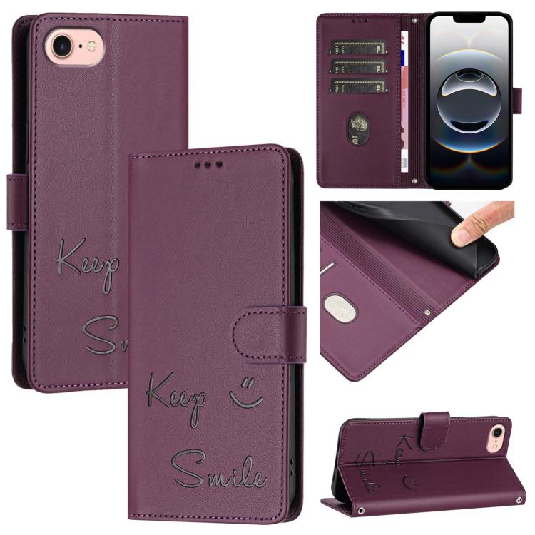 Étui de téléphone en cuir avec gaufrage motif sourire et blocage RFID, pour iPhone 17 Pro Max, pour iPhone 17 Pro, pour iPhone 17, pour iPhone Air, pour iPhone SE 2024, pour iPhone 16 Pro Max, pour iPhone 16 Pro, pour iPhone 16 Plus