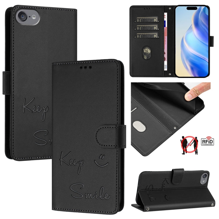 Coque de téléphone en cuir RFID embossée Smile, pour iPhone 11 Pro Max, iPhone 11, iPhone 11 Pro, iPod Touch 7 / 6 / 5, iPhone X / XS, iPhone XR, iPhone XS Max, iPhone 8 Plus / 7 Plus