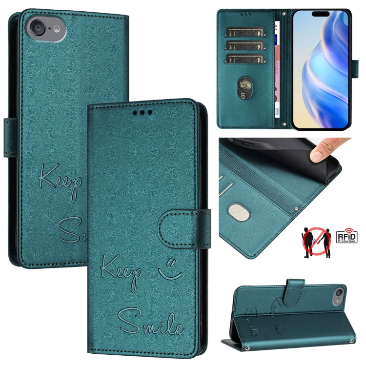 Coque de téléphone en cuir RFID embossée Smile, pour iPhone 11 Pro Max, iPhone 11, iPhone 11 Pro, iPod Touch 7 / 6 / 5, iPhone X / XS, iPhone XR, iPhone XS Max, iPhone 8 Plus / 7 Plus