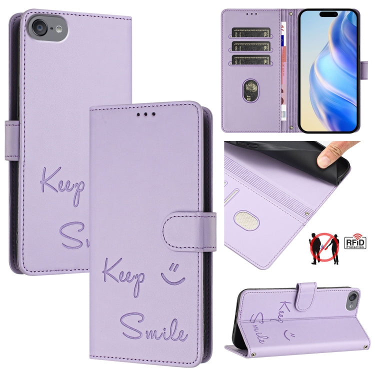 Coque de téléphone en cuir RFID embossée Smile, pour iPhone 11 Pro Max, iPhone 11, iPhone 11 Pro, iPod Touch 7 / 6 / 5, iPhone X / XS, iPhone XR, iPhone XS Max, iPhone 8 Plus / 7 Plus