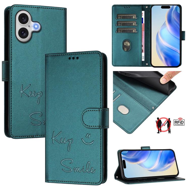 Étui de téléphone en cuir avec gaufrage motif sourire et blocage RFID, pour iPhone 17 Pro Max, pour iPhone 17 Pro, pour iPhone 17, pour iPhone Air, pour iPhone SE 2024, pour iPhone 16 Pro Max, pour iPhone 16 Pro, pour iPhone 16 Plus