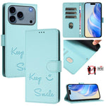 Étui de téléphone en cuir avec gaufrage motif sourire et blocage RFID, pour iPhone 17 Pro Max, pour iPhone 17 Pro, pour iPhone 17, pour iPhone Air, pour iPhone SE 2024, pour iPhone 16 Pro Max, pour iPhone 16 Pro, pour iPhone 16 Plus