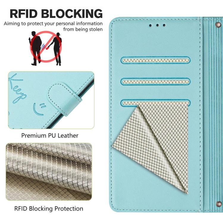 Étui de téléphone en cuir avec gaufrage motif sourire et blocage RFID, pour iPhone 17 Pro Max, pour iPhone 17 Pro, pour iPhone 17, pour iPhone Air, pour iPhone SE 2024, pour iPhone 16 Pro Max, pour iPhone 16 Pro, pour iPhone 16 Plus