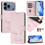 Étui de téléphone en cuir avec gaufrage motif sourire et blocage RFID, pour iPhone 17 Pro Max, pour iPhone 17 Pro, pour iPhone 17, pour iPhone Air, pour iPhone SE 2024, pour iPhone 16 Pro Max, pour iPhone 16 Pro, pour iPhone 16 Plus