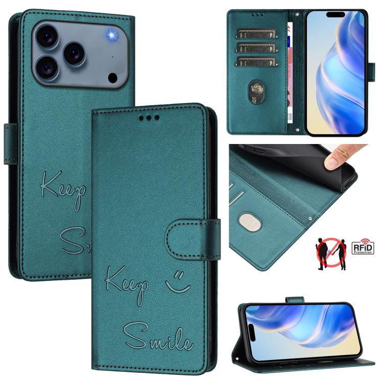 Étui de téléphone en cuir avec gaufrage motif sourire et blocage RFID, pour iPhone 17 Pro Max, pour iPhone 17 Pro, pour iPhone 17, pour iPhone Air, pour iPhone SE 2024, pour iPhone 16 Pro Max, pour iPhone 16 Pro, pour iPhone 16 Plus