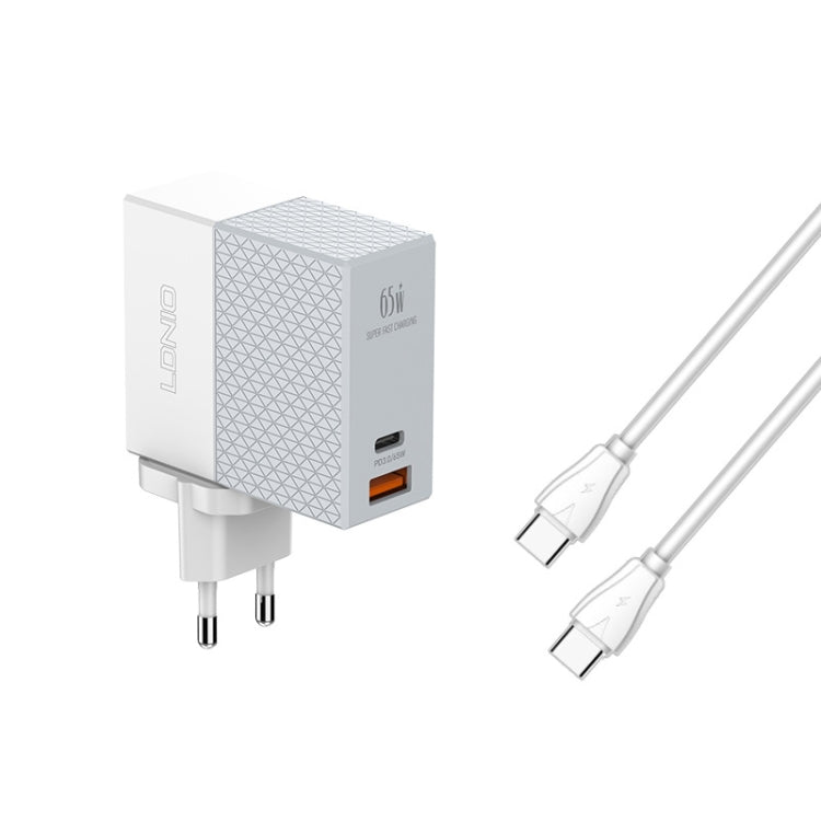 Chargeur de voyage adaptateur secteur USB LDNIO A2620C PD3.0 65W avec câble Type-C vers Type-C, prise EU, prise US, prise UK