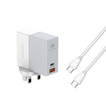 Chargeur de voyage adaptateur secteur USB LDNIO A2620C PD3.0 65W avec câble Type-C vers Type-C, prise EU, prise US, prise UK