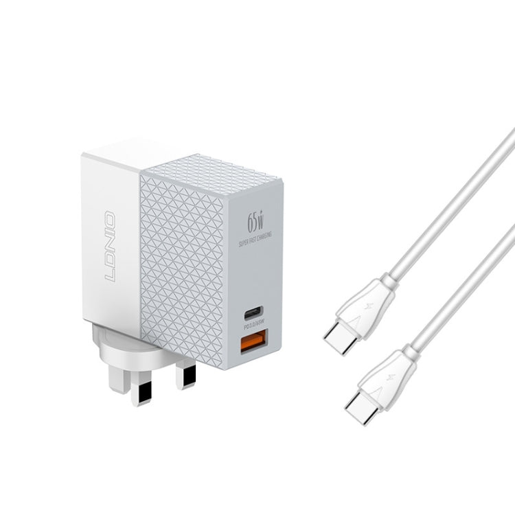 Chargeur de voyage adaptateur secteur USB LDNIO A2620C PD3.0 65W avec câble Type-C vers Type-C, prise EU, prise US, prise UK