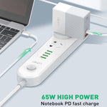 Chargeur de voyage adaptateur secteur USB LDNIO A2620C PD3.0 65W avec câble Type-C vers Type-C, prise EU, prise US, prise UK