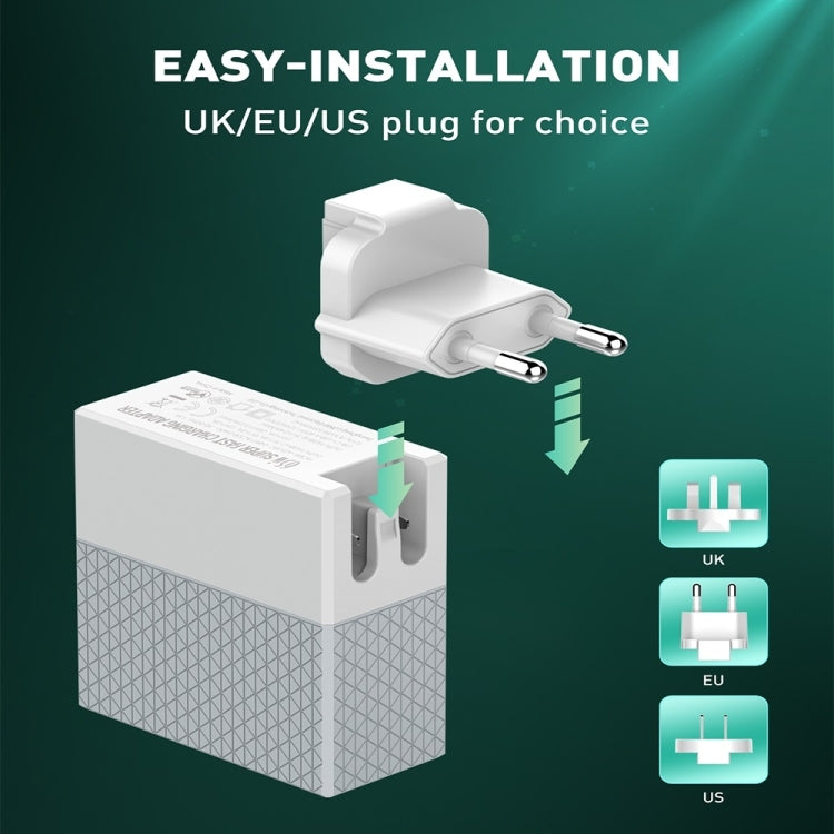 Chargeur de voyage adaptateur secteur USB LDNIO A2620C PD3.0 65W avec câble Type-C vers Type-C, prise EU, prise US, prise UK