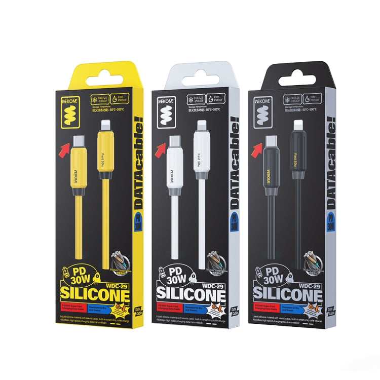 Câble de données de charge rapide WK WDC-29 en silicone véritable élastique 1m PD30W Type-C vers 8 broches, WDC-29
