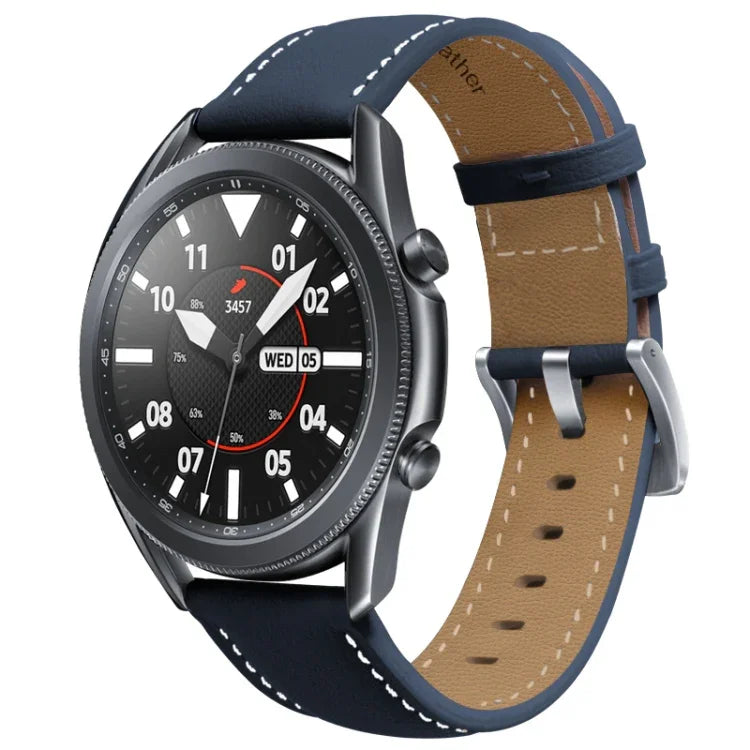 Bracelet de remplacement en cuir véritable avec boucle argentée, pour Samsung Galaxy Watch3 45mm, pour Samsung Galaxy Watch3 41mm