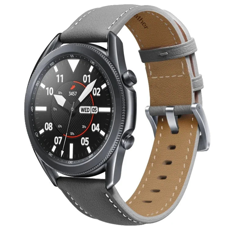 Bracelet de remplacement en cuir véritable avec boucle argentée, pour Samsung Galaxy Watch3 45mm, pour Samsung Galaxy Watch3 41mm