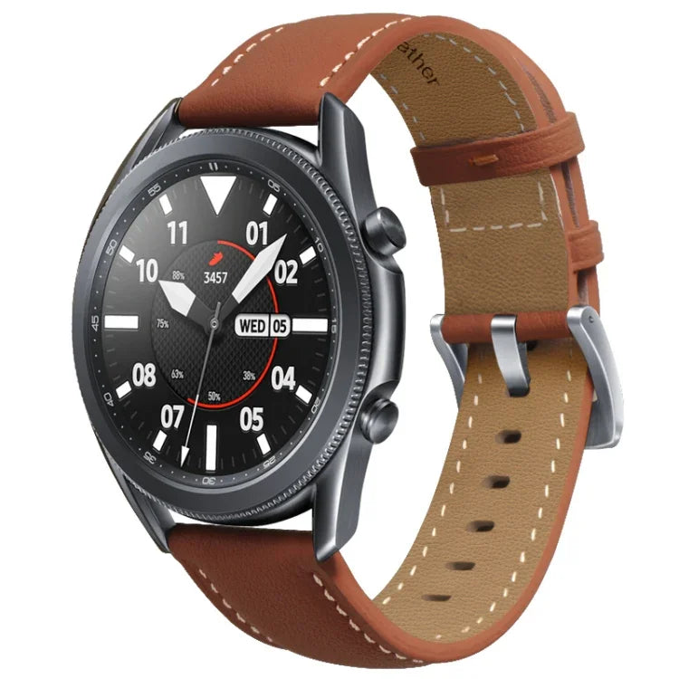 Bracelet de remplacement en cuir véritable avec boucle argentée, pour Samsung Galaxy Watch3 45mm, pour Samsung Galaxy Watch3 41mm
