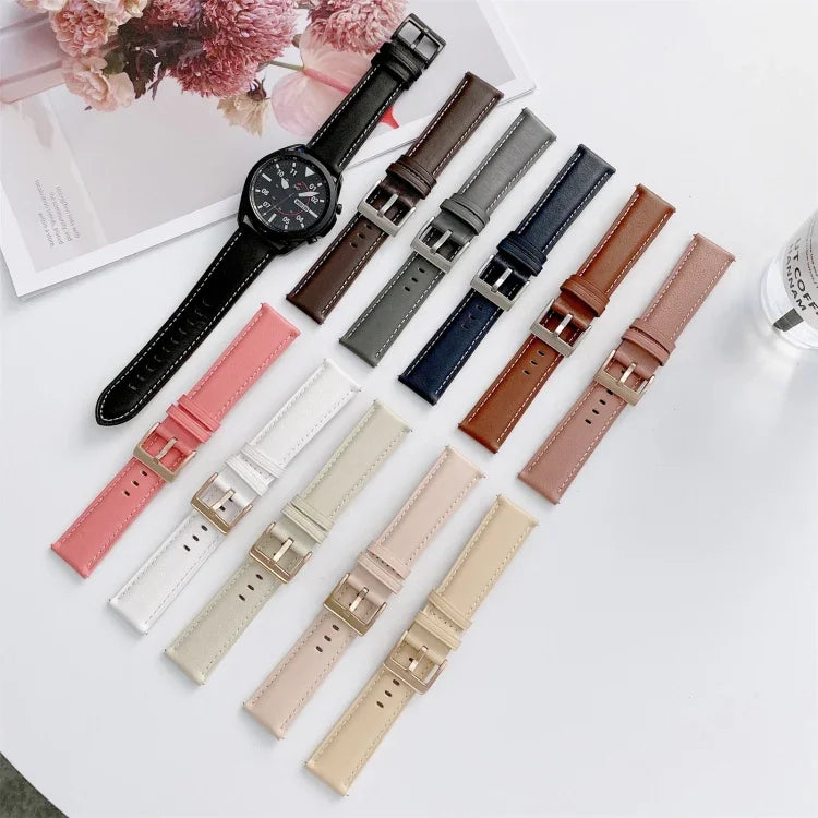 Bracelet de remplacement en cuir véritable avec boucle argentée, pour Samsung Galaxy Watch3 45mm, pour Samsung Galaxy Watch3 41mm