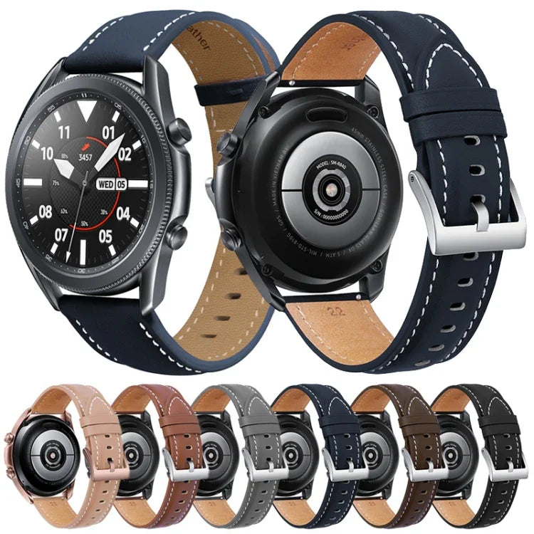 Bracelet de remplacement en cuir véritable avec boucle argentée, pour Samsung Galaxy Watch3 45mm, pour Samsung Galaxy Watch3 41mm