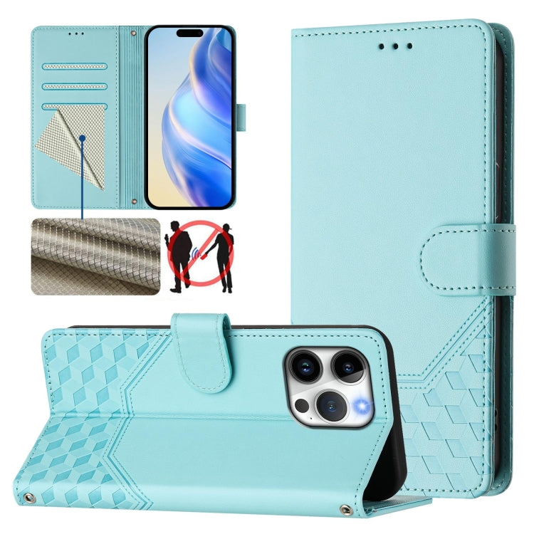 Étui en cuir gaufré nid d'abeille avec protection RFID, pour iPhone 17e / 16e, pour iPhone 17 Pro Max, pour iPhone 17 Pro, pour iPhone 17, pour iPhone Air, pour iPhone 16 Pro Max, pour iPhone 16 Pro, pour iPhone 16 Plus