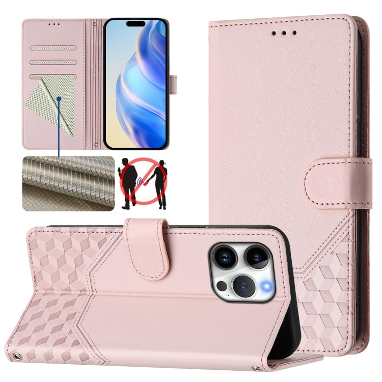 Étui en cuir gaufré nid d'abeille avec protection RFID, pour iPhone 17e / 16e, pour iPhone 17 Pro Max, pour iPhone 17 Pro, pour iPhone 17, pour iPhone Air, pour iPhone 16 Pro Max, pour iPhone 16 Pro, pour iPhone 16 Plus
