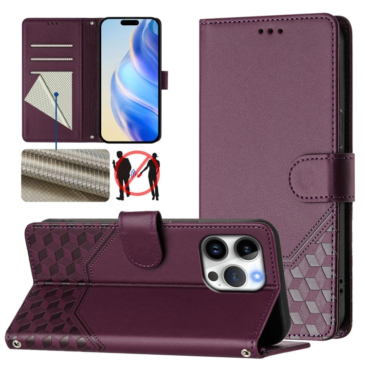 Étui en cuir gaufré nid d'abeille avec protection RFID, pour iPhone 17e / 16e, pour iPhone 17 Pro Max, pour iPhone 17 Pro, pour iPhone 17, pour iPhone Air, pour iPhone 16 Pro Max, pour iPhone 16 Pro, pour iPhone 16 Plus