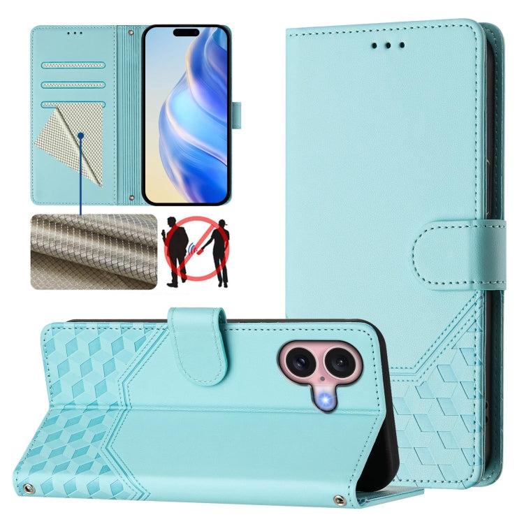 Étui en cuir gaufré nid d'abeille avec protection RFID, pour iPhone 17e / 16e, pour iPhone 17 Pro Max, pour iPhone 17 Pro, pour iPhone 17, pour iPhone Air, pour iPhone 16 Pro Max, pour iPhone 16 Pro, pour iPhone 16 Plus