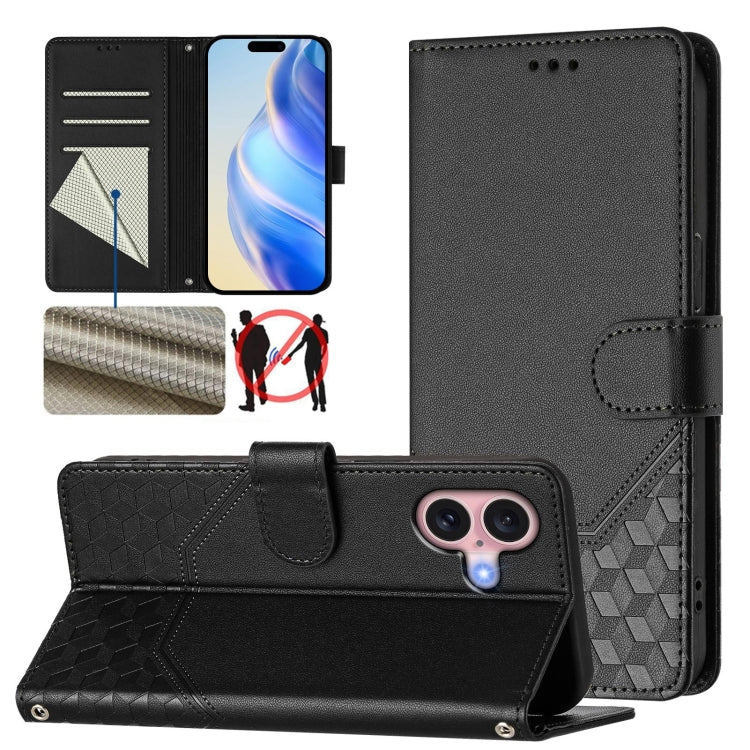 Étui en cuir gaufré nid d'abeille avec protection RFID, pour iPhone 17e / 16e, pour iPhone 17 Pro Max, pour iPhone 17 Pro, pour iPhone 17, pour iPhone Air, pour iPhone 16 Pro Max, pour iPhone 16 Pro, pour iPhone 16 Plus