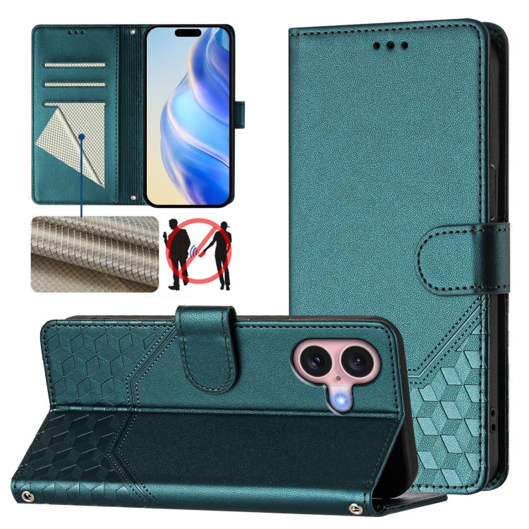 Étui en cuir gaufré nid d'abeille avec protection RFID, pour iPhone 17e / 16e, pour iPhone 17 Pro Max, pour iPhone 17 Pro, pour iPhone 17, pour iPhone Air, pour iPhone 16 Pro Max, pour iPhone 16 Pro, pour iPhone 16 Plus
