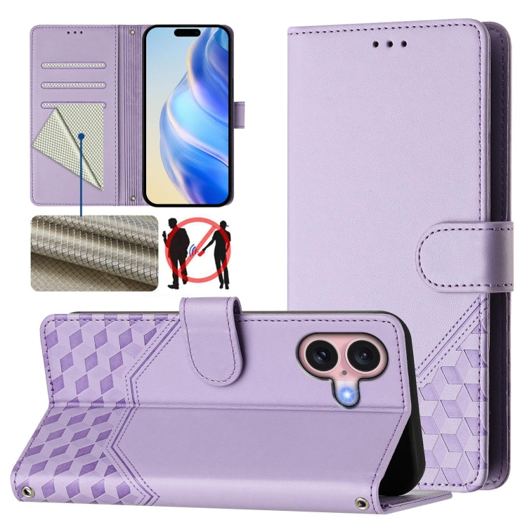Étui en cuir gaufré nid d'abeille avec protection RFID, pour iPhone 17e / 16e, pour iPhone 17 Pro Max, pour iPhone 17 Pro, pour iPhone 17, pour iPhone Air, pour iPhone 16 Pro Max, pour iPhone 16 Pro, pour iPhone 16 Plus