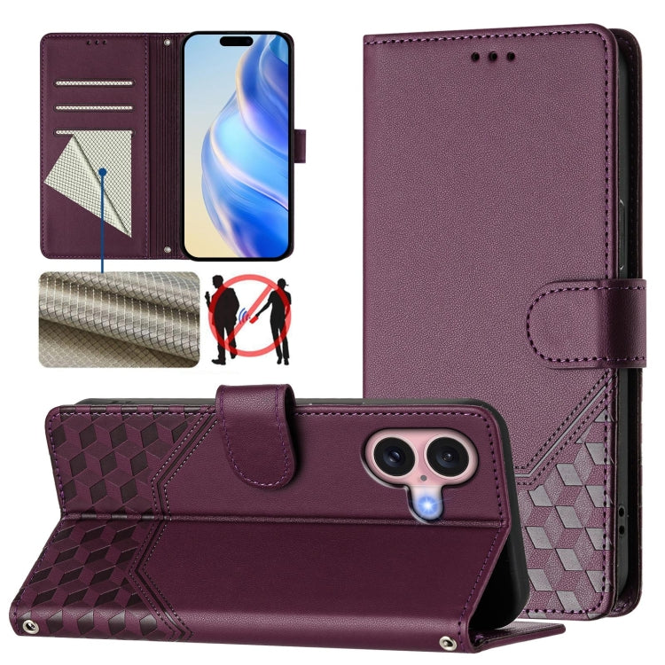 Étui en cuir gaufré nid d'abeille avec protection RFID, pour iPhone 17e / 16e, pour iPhone 17 Pro Max, pour iPhone 17 Pro, pour iPhone 17, pour iPhone Air, pour iPhone 16 Pro Max, pour iPhone 16 Pro, pour iPhone 16 Plus