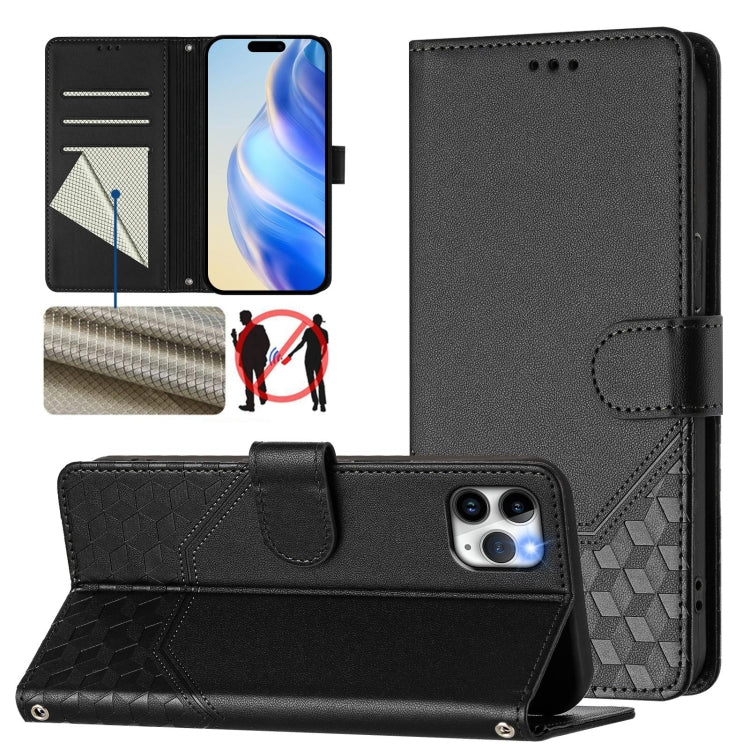 Étui de téléphone en cuir avec gaufrage en nid d'abeille RFID, pour iPhone 11 Pro Max, pour iPhone 11, pour iPhone 11 Pro, pour iPhone X / XS, pour iPhone XR, pour iPhone XS Max, pour iPhone 8 Plus / 7 Plus