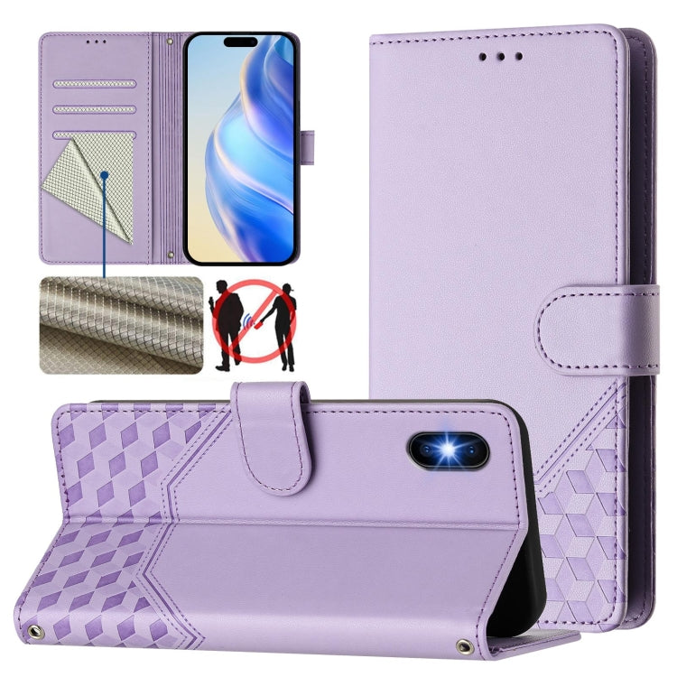 Étui de téléphone en cuir avec gaufrage en nid d'abeille RFID, pour iPhone 11 Pro Max, pour iPhone 11, pour iPhone 11 Pro, pour iPhone X / XS, pour iPhone XR, pour iPhone XS Max, pour iPhone 8 Plus / 7 Plus