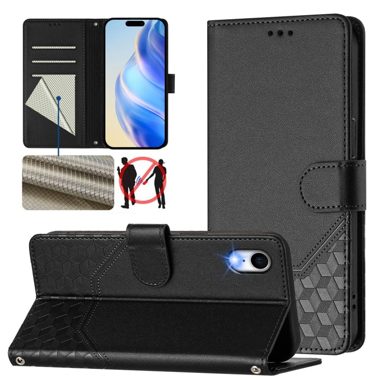 Étui de téléphone en cuir avec gaufrage en nid d'abeille RFID, pour iPhone 11 Pro Max, pour iPhone 11, pour iPhone 11 Pro, pour iPhone X / XS, pour iPhone XR, pour iPhone XS Max, pour iPhone 8 Plus / 7 Plus