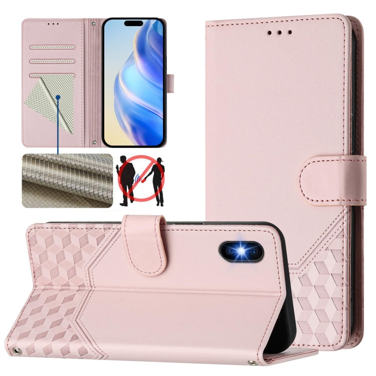 Étui de téléphone en cuir avec gaufrage en nid d'abeille RFID, pour iPhone 11 Pro Max, pour iPhone 11, pour iPhone 11 Pro, pour iPhone X / XS, pour iPhone XR, pour iPhone XS Max, pour iPhone 8 Plus / 7 Plus