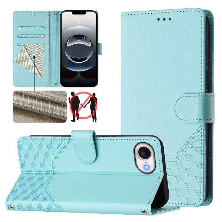 Étui en cuir gaufré nid d'abeille avec protection RFID, pour iPhone 17e / 16e, pour iPhone 17 Pro Max, pour iPhone 17 Pro, pour iPhone 17, pour iPhone Air, pour iPhone 16 Pro Max, pour iPhone 16 Pro, pour iPhone 16 Plus