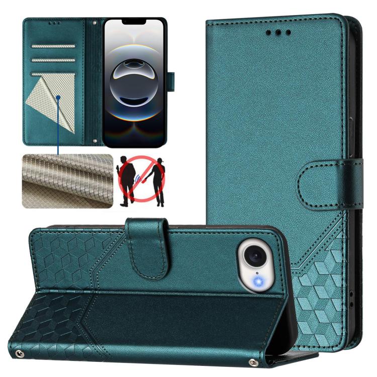 Étui en cuir gaufré nid d'abeille avec protection RFID, pour iPhone 17e / 16e, pour iPhone 17 Pro Max, pour iPhone 17 Pro, pour iPhone 17, pour iPhone Air, pour iPhone 16 Pro Max, pour iPhone 16 Pro, pour iPhone 16 Plus