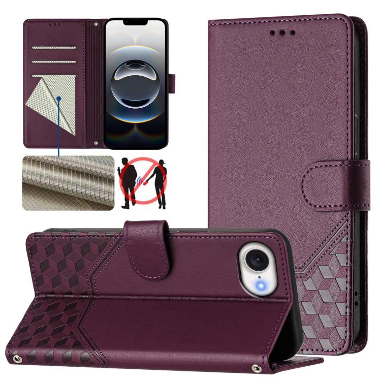 Étui en cuir gaufré nid d'abeille avec protection RFID, pour iPhone 17e / 16e, pour iPhone 17 Pro Max, pour iPhone 17 Pro, pour iPhone 17, pour iPhone Air, pour iPhone 16 Pro Max, pour iPhone 16 Pro, pour iPhone 16 Plus