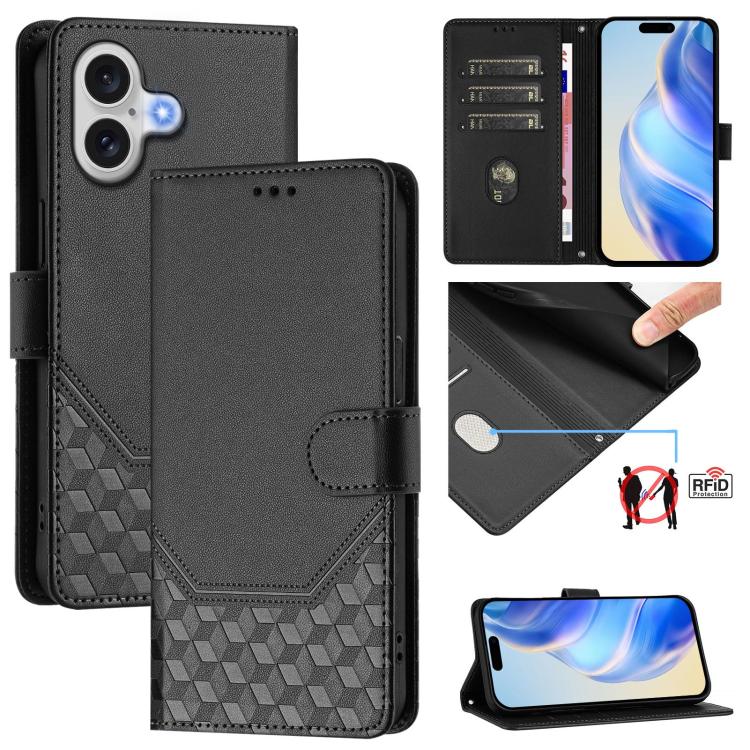 Étui en cuir gaufré nid d'abeille avec protection RFID, pour iPhone 17e / 16e, pour iPhone 17 Pro Max, pour iPhone 17 Pro, pour iPhone 17, pour iPhone Air, pour iPhone 16 Pro Max, pour iPhone 16 Pro, pour iPhone 16 Plus