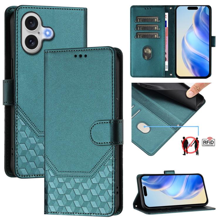 Étui en cuir gaufré nid d'abeille avec protection RFID, pour iPhone 17e / 16e, pour iPhone 17 Pro Max, pour iPhone 17 Pro, pour iPhone 17, pour iPhone Air, pour iPhone 16 Pro Max, pour iPhone 16 Pro, pour iPhone 16 Plus