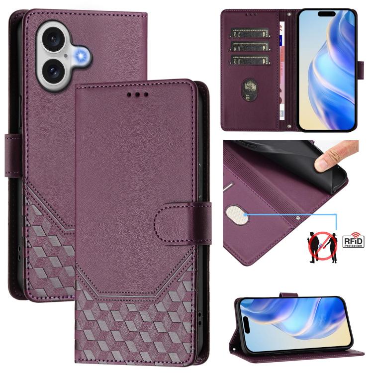Étui en cuir gaufré nid d'abeille avec protection RFID, pour iPhone 17e / 16e, pour iPhone 17 Pro Max, pour iPhone 17 Pro, pour iPhone 17, pour iPhone Air, pour iPhone 16 Pro Max, pour iPhone 16 Pro, pour iPhone 16 Plus