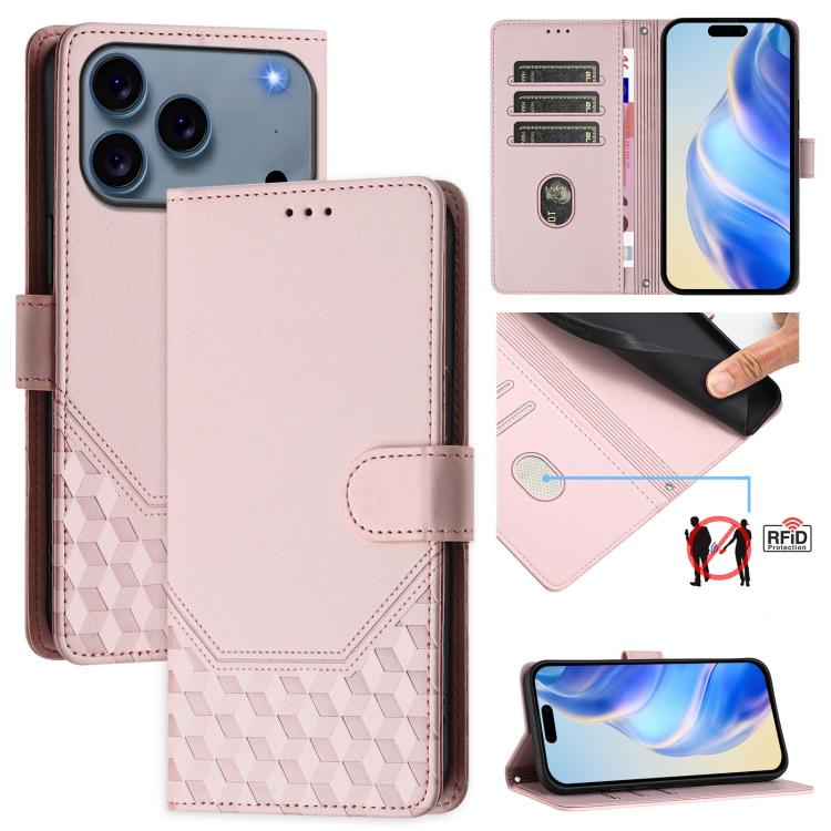 Étui en cuir gaufré nid d'abeille avec protection RFID, pour iPhone 17e / 16e, pour iPhone 17 Pro Max, pour iPhone 17 Pro, pour iPhone 17, pour iPhone Air, pour iPhone 16 Pro Max, pour iPhone 16 Pro, pour iPhone 16 Plus