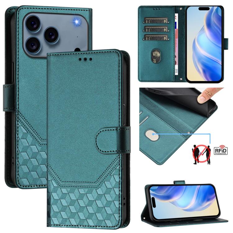 Étui en cuir gaufré nid d'abeille avec protection RFID, pour iPhone 17e / 16e, pour iPhone 17 Pro Max, pour iPhone 17 Pro, pour iPhone 17, pour iPhone Air, pour iPhone 16 Pro Max, pour iPhone 16 Pro, pour iPhone 16 Plus