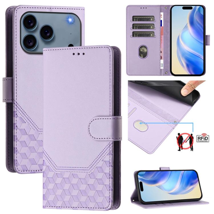 Étui en cuir gaufré nid d'abeille avec protection RFID, pour iPhone 17e / 16e, pour iPhone 17 Pro Max, pour iPhone 17 Pro, pour iPhone 17, pour iPhone Air, pour iPhone 16 Pro Max, pour iPhone 16 Pro, pour iPhone 16 Plus